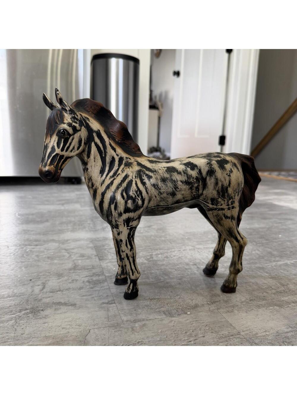 Antique Bronze Horse Painted Zebra Metal Figurine